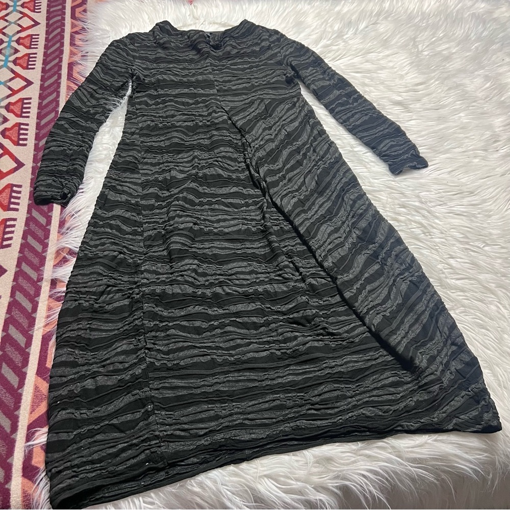 OSKA textured designer Elegant Black Long Sleeve Dress